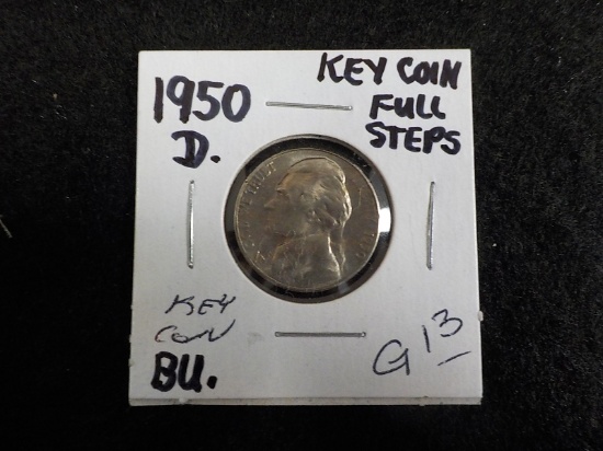 G13  UNC  Nickel 1950-D - Jefferson (Full Steps) KEY COIN