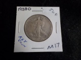 M17  VG  Half Dollar 1938-D Walking Liberty KEY COIN