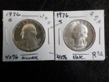 R32  UNC  (2) Quarters 1976-S, 1976-S Washington - 40% Silver - 2 X $
