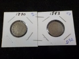 D32  G  (2) Nickels 1890, 1893 Liberty - 2 X $