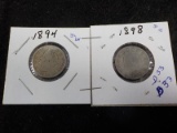 D33  G  (2) Nickels 1894, 1898 Liberty - 2 X $