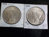 J18  AU  (2)  Silver Dollars 1923, 1923 - 2 X $