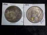 J23  F/EF  (2) Silver Dollars 1924, 1924 - 2 X $
