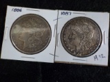 H12  VF  (2) Silver Dollars 1886, 1887 - 2 X $