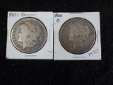 H27  VG/F  (2) Silver Dollars 1901-0, 1901-0 - 2 X $