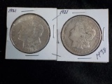 H38  VF/EF  (2) Silver Dollars 1921, 1921 Morgan - 2 X $