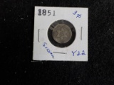 Y22  VG  Three Cent 1851 Silver