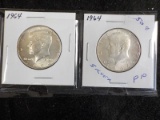 P10  GemUNC  (2) Half Dollars 1964 Kennedy Silver - 2 X $
