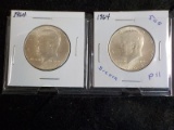 P11  GemUNC  (2) Half Dollars 1964 Kennedy Silver - 2 X $
