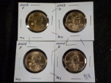 K2  GemUNC  (4) Dollars 2003-P, 03-D, 04-P, 04-D Sacagawea
