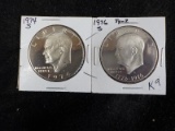 K9  Proof  (2) Dollars 1974-S, 1976-S Ike - Non Silver - 2 X $