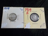 N10  VG/F  (2) Dimes 1919, 1919-S Mercury - 2 X $