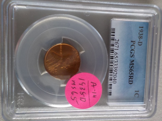 A14 1938 D PCGS MS 65RD Penny