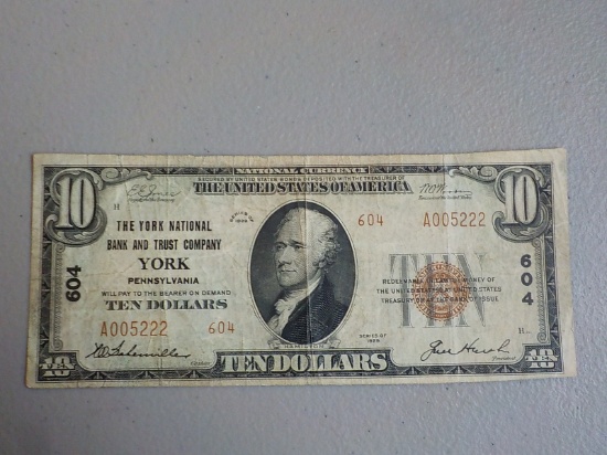 M7 1929 $10.00 The York Nat'l Bank & Trust Co York, Pa