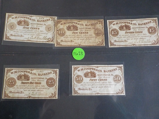 M23 5 1863 Cooper & co Bankers Notes, Montrose, Pa. Each x 5