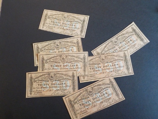 M48 7 Confederate Coupons $30.00 Each x 7