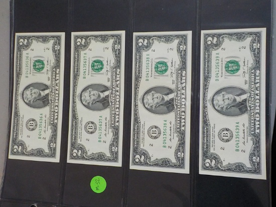 M52 4 UNC $2.00 2009 Consecutive Green Seal Each