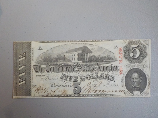 M60 1863 $5.00 Confederate Richmond Sept 1863