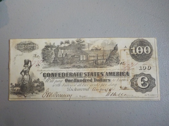 M66 1862 $100.00 Confederate August