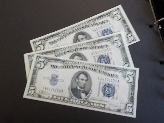 M68 3 1934 UNC $ 5.00 Blue Seal Silver Cert. Each