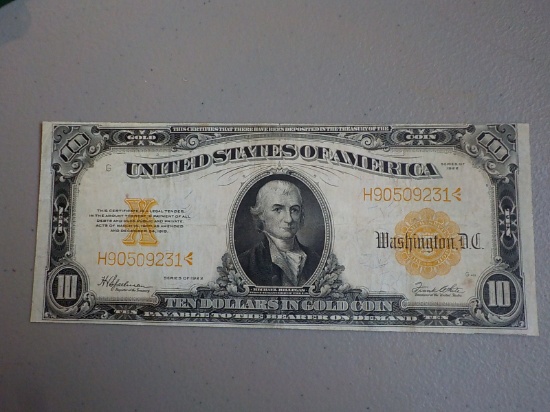 M102 1922 $10.00 Gold Seal Large Gold Cert.