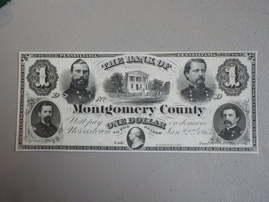 M104 UNC $1.00 1865 Bank of Montgomery Co Pa