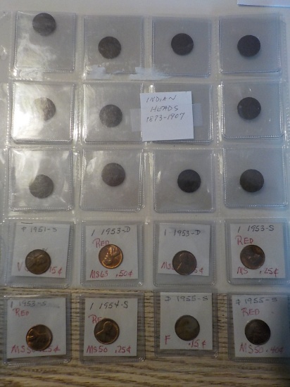 Q2 Sleeve of 12 Indian Head Pennies plus 8 wheat