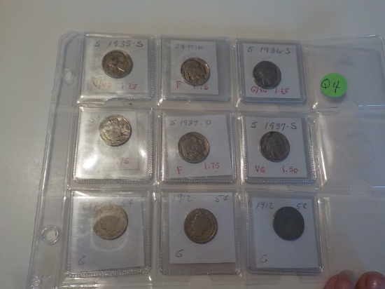 Q4 Sleeve of 6 Buffalo nickels plus 3 V Nickels
