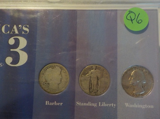 Q6 Cased quarters Barber, Walking Liberty, Washington