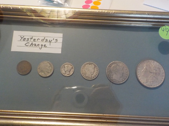 Q9 Framed obsolete coins total 6
