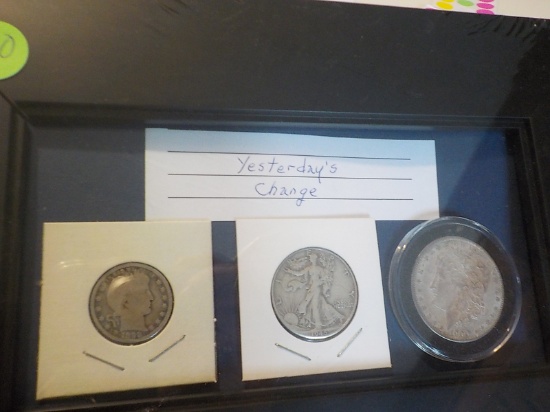 Q10 Framed obsolete Silver -quarter, half, dollar