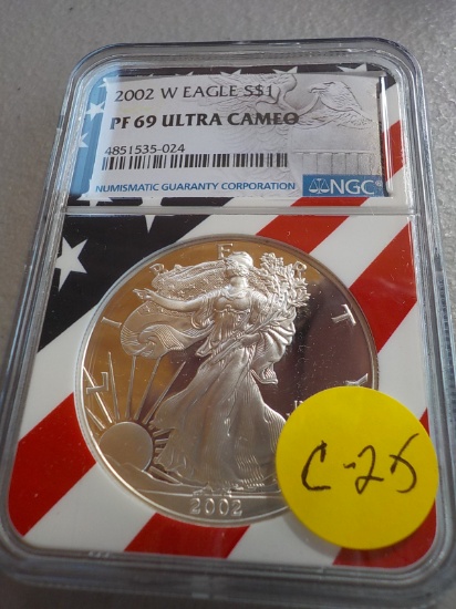 C25 2002 W PROOF 69 UC NGC Silver Eagle