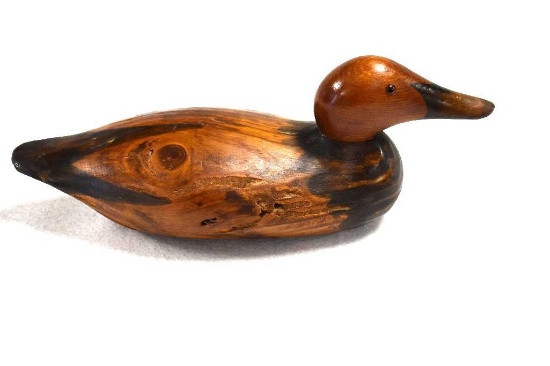 CANVASBACK HAND CARVED DECOY WITH GOOD COLOR MASON STYLE 1 SIDE HAS BEEN SHOT