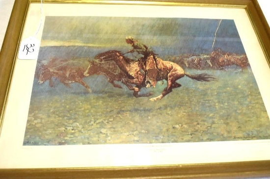 FREDERIC REMINGTON PRINT "STAMPEDED BY LIGHTNING"
