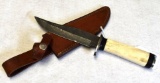 TWIST DAMASCUS BLADE BOWIE KNIFE WITH CAMEL BONE HANDLE
