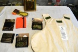 LOT OF CLOTH CAMO AMMO CARRIERS, BUTT REST, FRONT PANEL BODY ARMOR