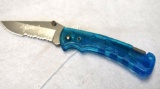 BUCK MODEL 442 WITH 1/2 SERRATED BLADE, CLEAR BLUE HANDLE