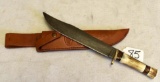 MARBLES DAMASCUS BLADE BOWIE KNIFE WITH LEATHER SHEATH