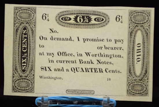 1810-1820 6 1/4 Cent Worthington Ohio Note GEM CU