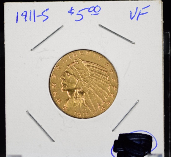 1911-S $5 Gold Indian VF
