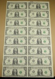 $1 16 Notes UNCUT Full Sheet Currency