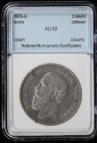 1876-G Silver 5Marks Baden NNC AU Very Scarce Catalogs $1000 in XF