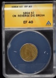 1864 Indian CN Head Cent ANACS EF-40 Die Break REV