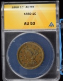 1850 Large Cent ANACS AU-53