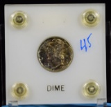1945 Mercury Dime UNC Super Tone Capital Plastic Holder