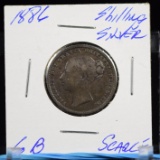 1886 Silver Shilling Florin GB Rare Toned