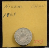 1868 Shield Nickel Choice AU