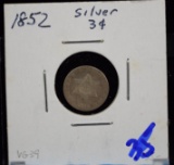 1852 Three Cent Silver VG/F