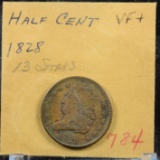 1828 Half Cent 13 Stars Very Fine Plus
