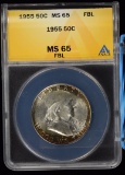 1955 Franklin Half Dollar ANACS MS-65 FBL Awesome Tone